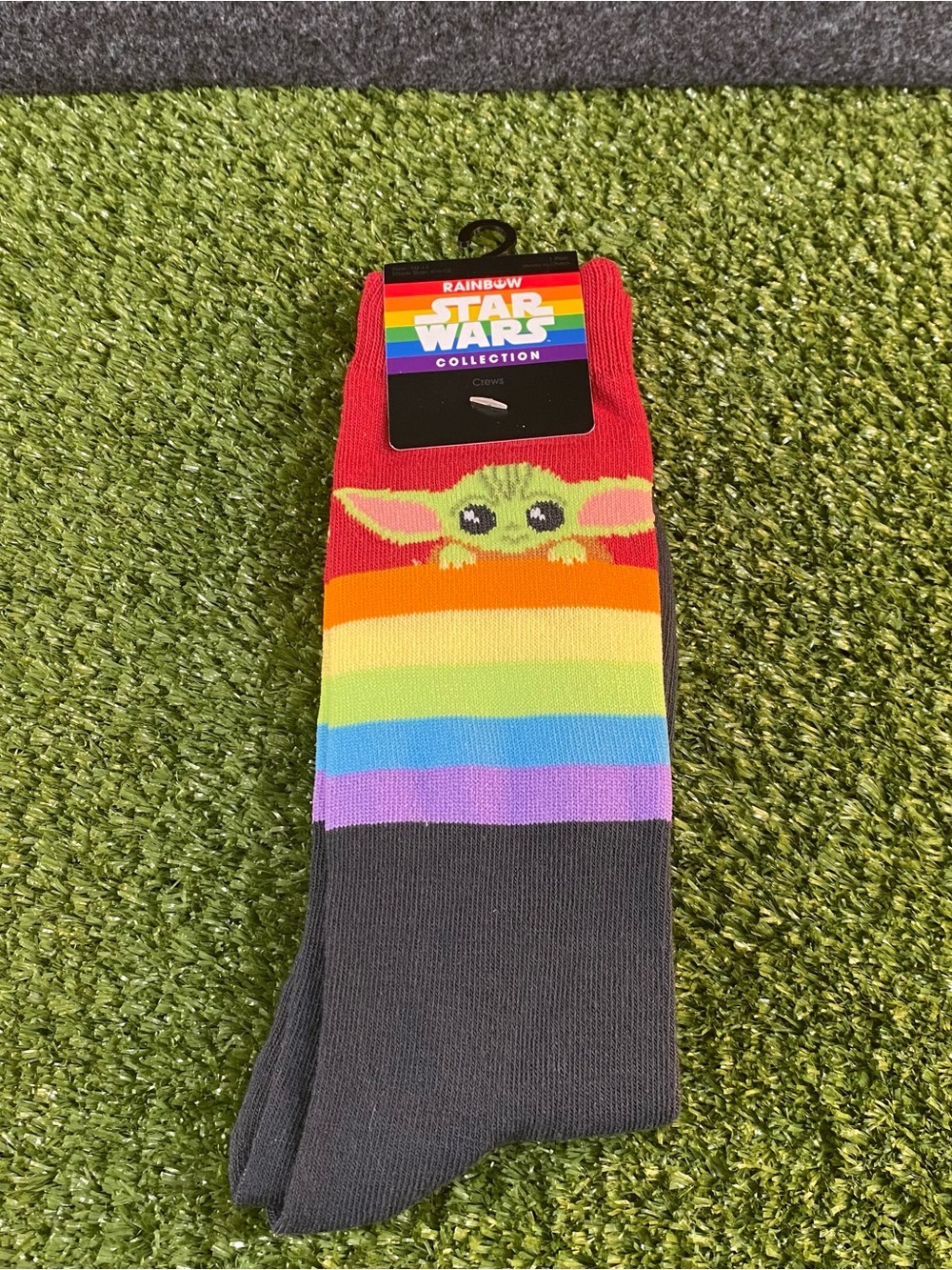 Star Wars Baby Yoda Crew Socks Mens Women LGBTQ Pride Rainbow Collection Stripes